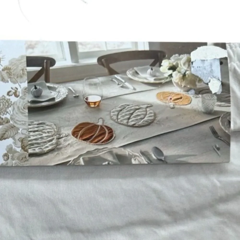 Shabby Chic Table Runner Pumpkins Appliqués & Vines Leaves Cotton 16” x 48” NWT